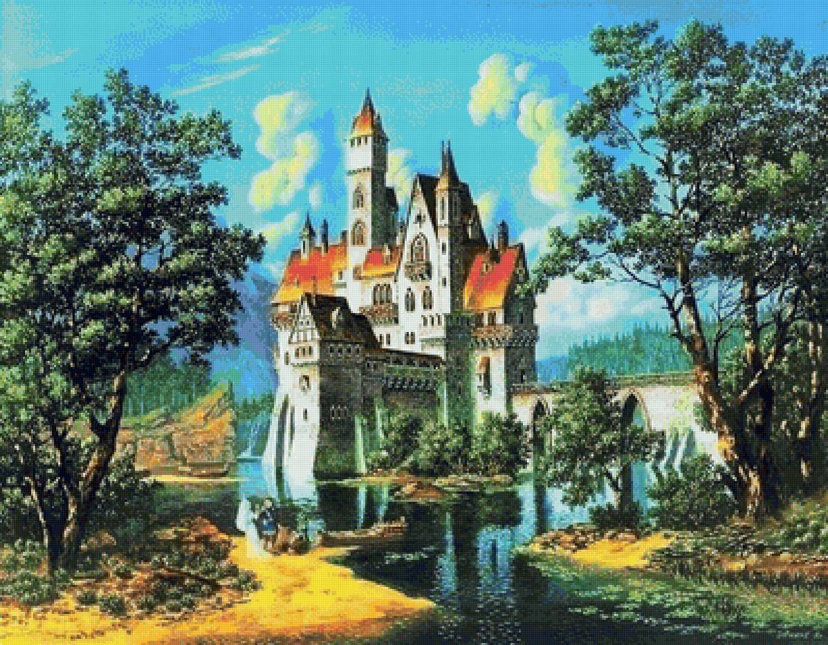 Замок - живопись, замок, природа - предпросмотр