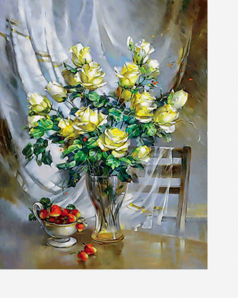 Натюрморт - розы, желтые розы, цветы, букет - предпросмотр