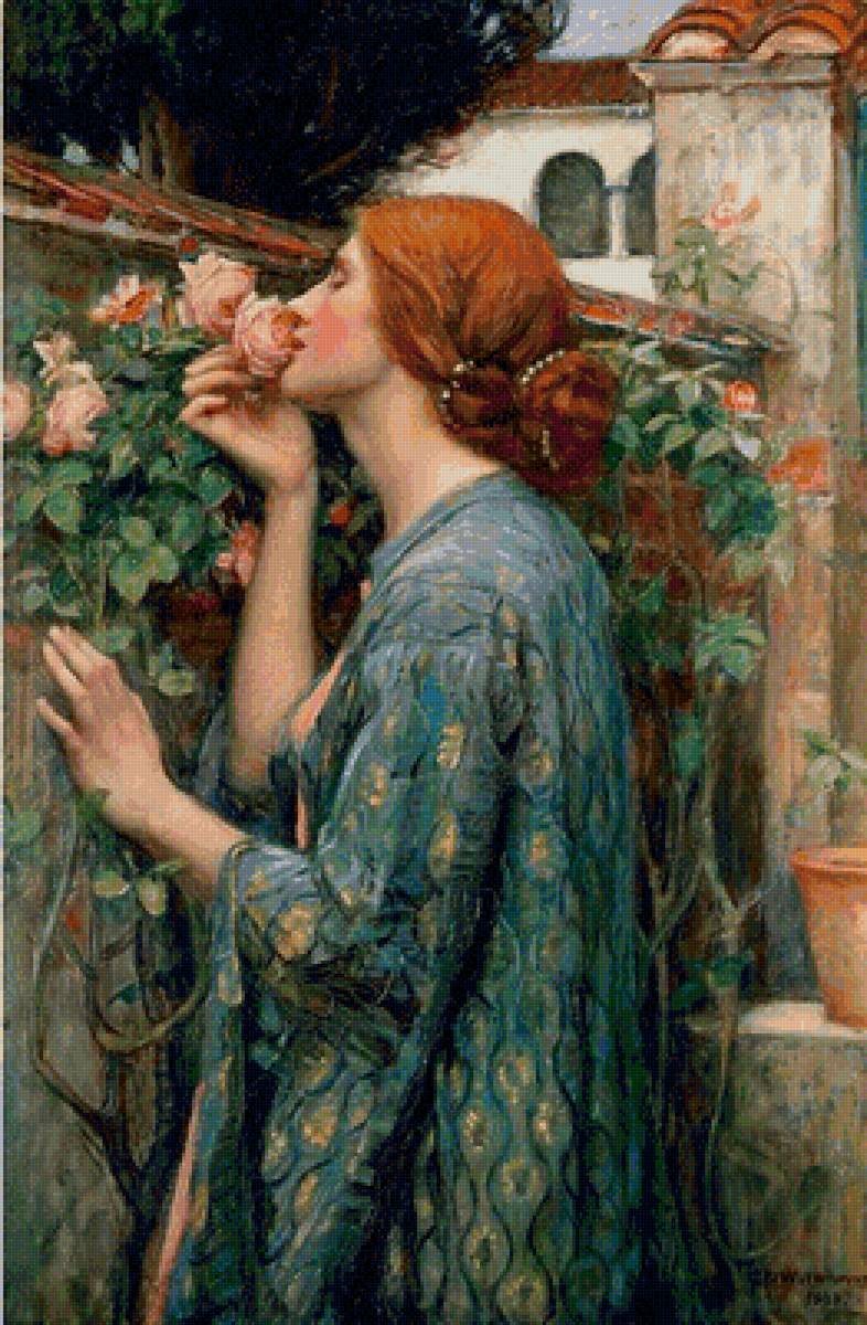 «Душа розы» Джон Уильям Уотерхаус, 1908 - живопись, портрет, розы - предпросмотр