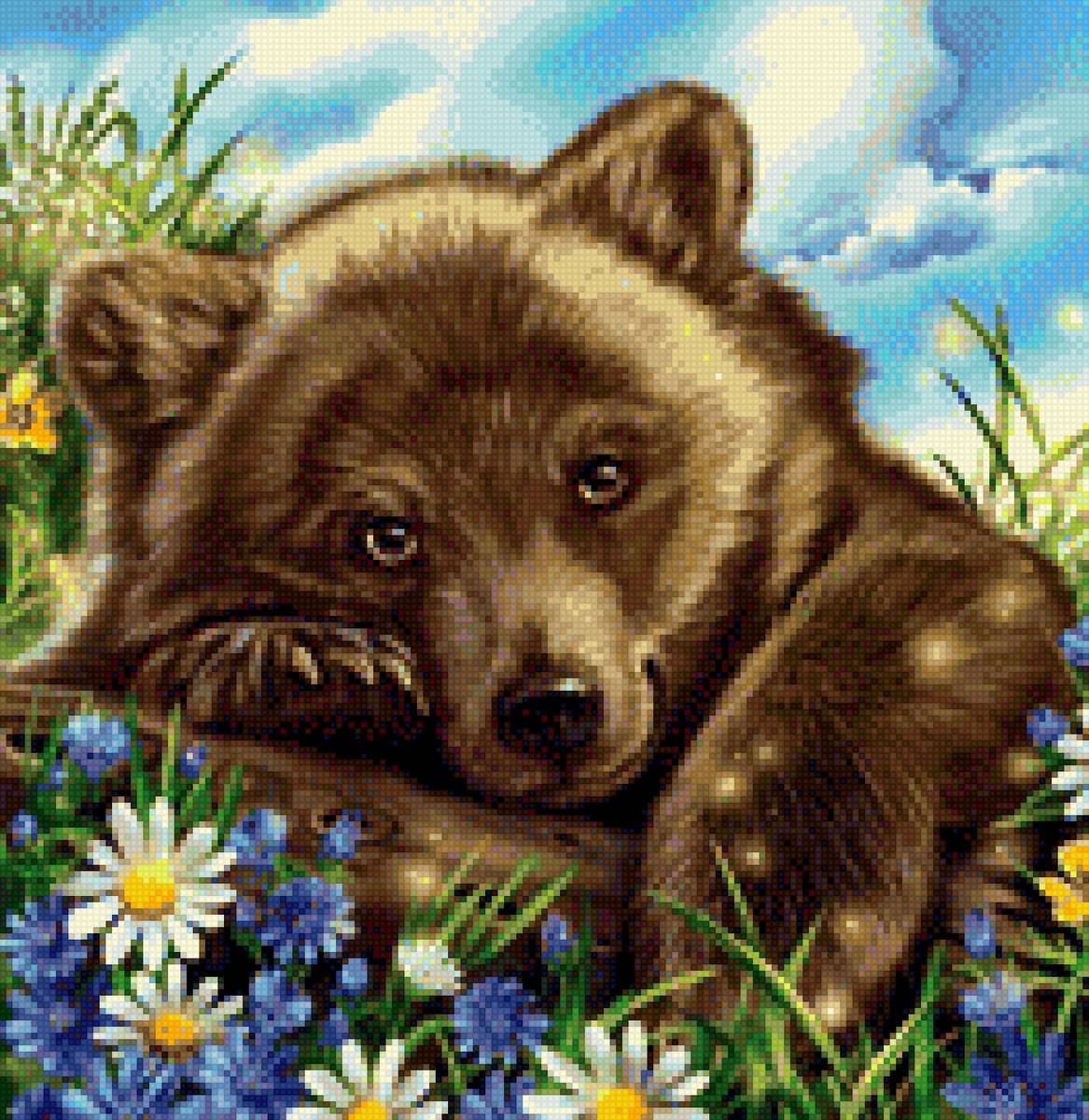 Медвежонок в цветах - природа, мишка, медвежонок, медведь, животные - предпросмотр