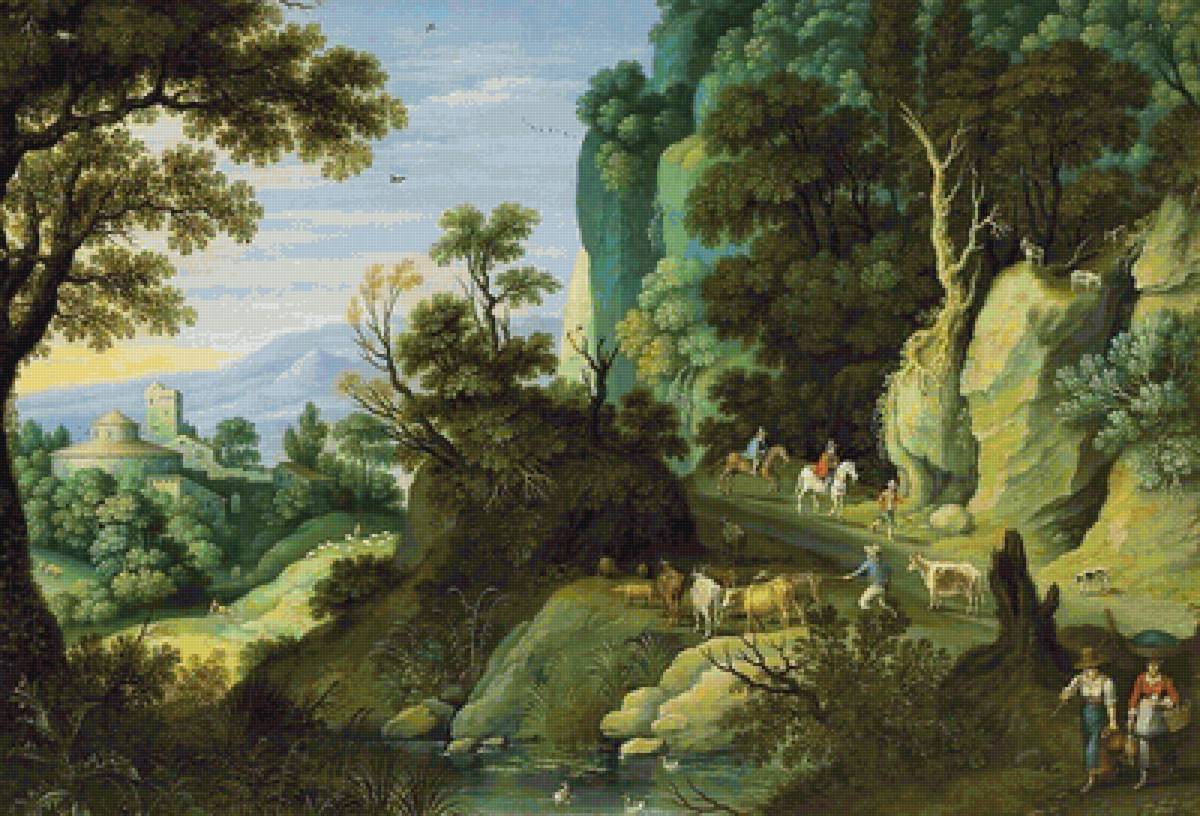 Старинный пейзаж - живопись, природа, пейзаж, горы - предпросмотр