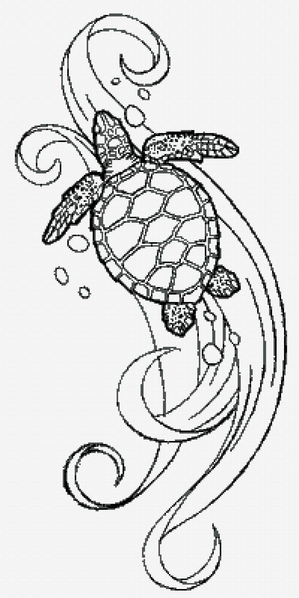 Черепаха на волне - монохром - предпросмотр