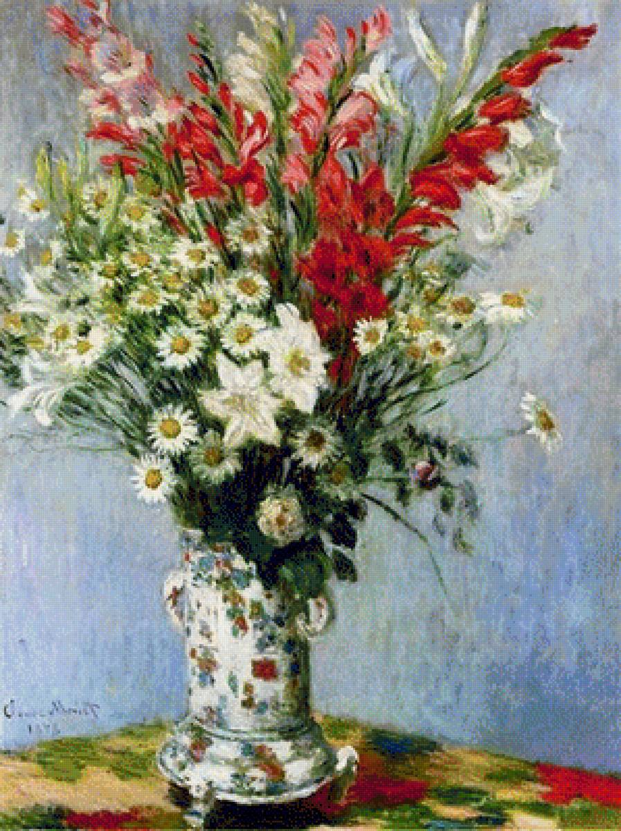 Bouquet of Gadiolas, Lilies and Dasies - bouquet of gadiolas, 1878, lilies and dasies by claude monet - предпросмотр