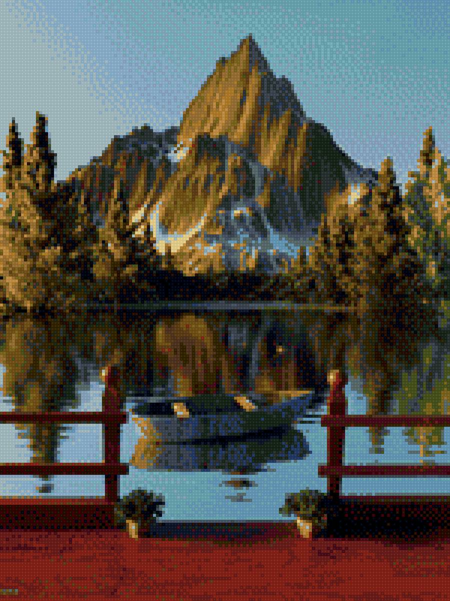 Вулкан - лодка, небо, гора, вулкан, озеро - предпросмотр