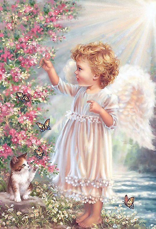 ангелочек - ангел, котенок, бабочки - оригинал