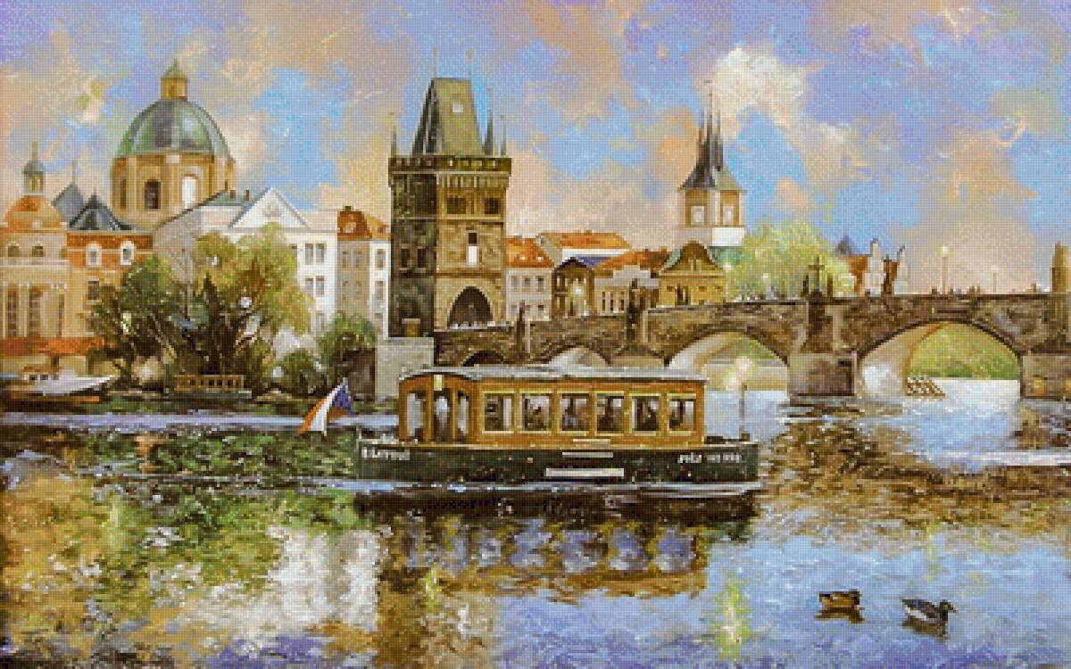 Prague. The Bridge that Crosses the Vltava River. - sergey boev paintings.scenarys.birds. - предпросмотр