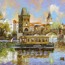 Оригинал схемы вышивки «Prague. The Bridge that Crosses the Vltava River.» (№2022888)