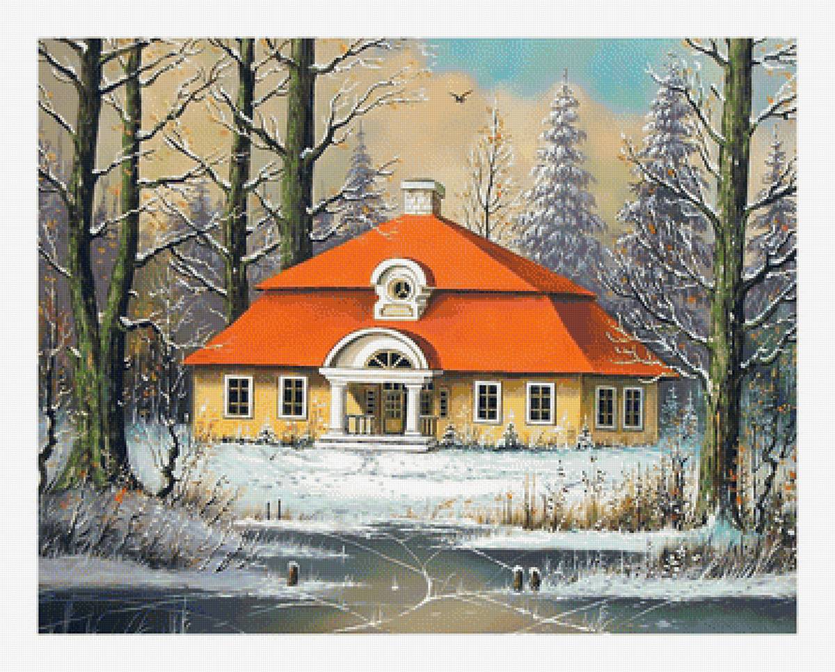 Зимний пейзаж. - зима, живопись, пейзаж, лед, снег - предпросмотр