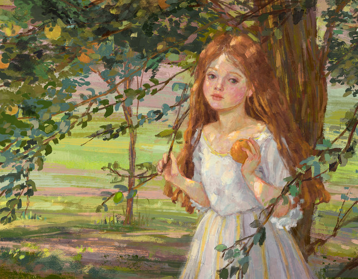 В апельсиновом саду - наталья брага, девочка, сад, апельсин - оригинал