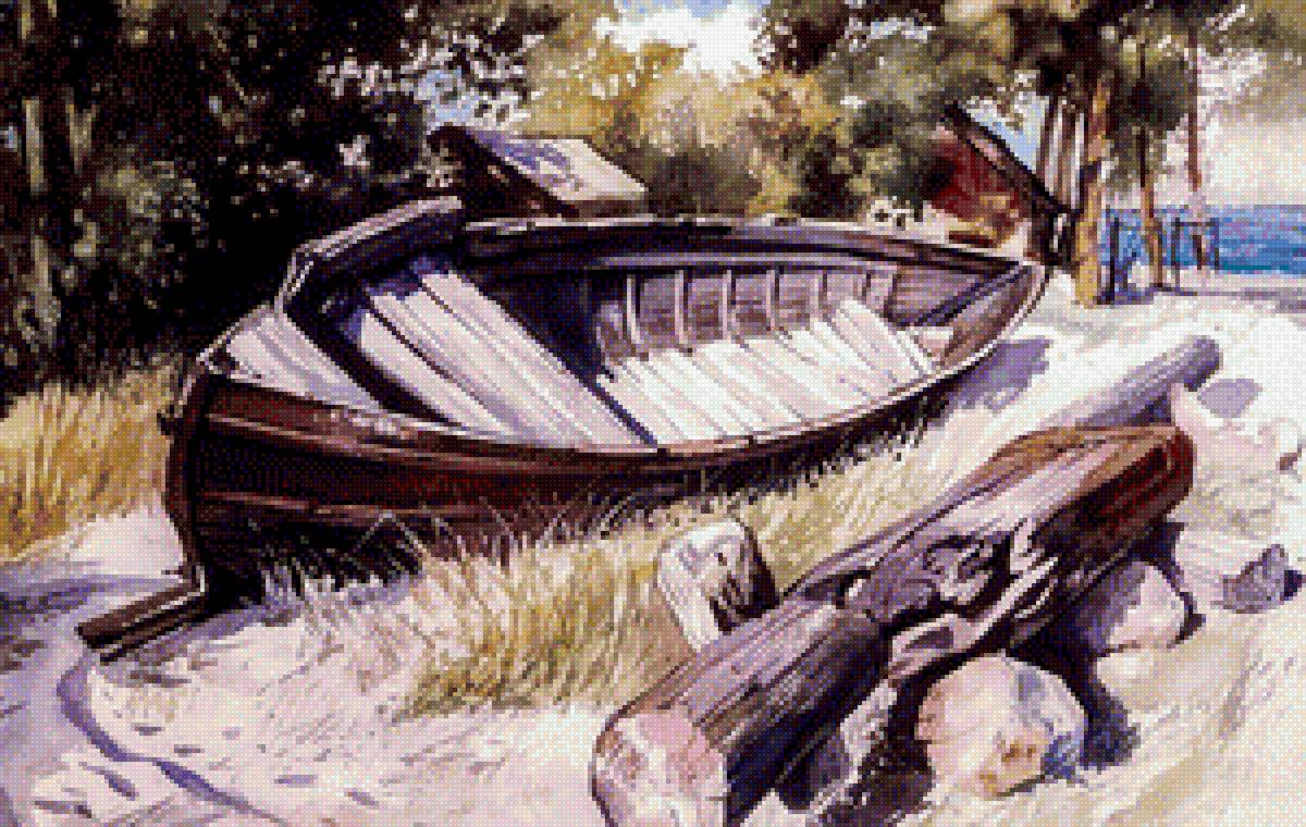Свидетели былых времён - лодка, пейзаж, у реки., маковой валерий - предпросмотр