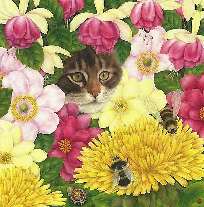 кот в цветах - кот, цветы - оригинал