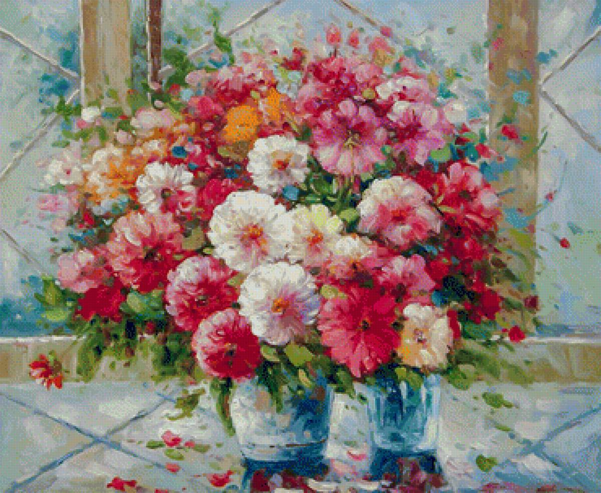 Pink Chrysanthemums. - sergey minaev paintings.flowers and gardens. - предпросмотр