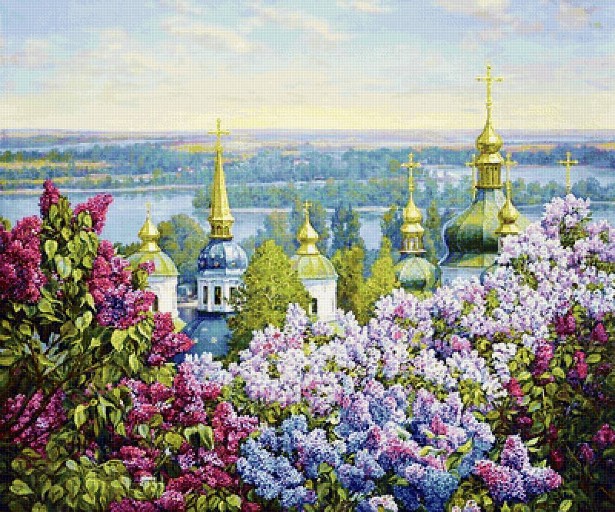 Золотые купола - сирень, лето, храм - предпросмотр