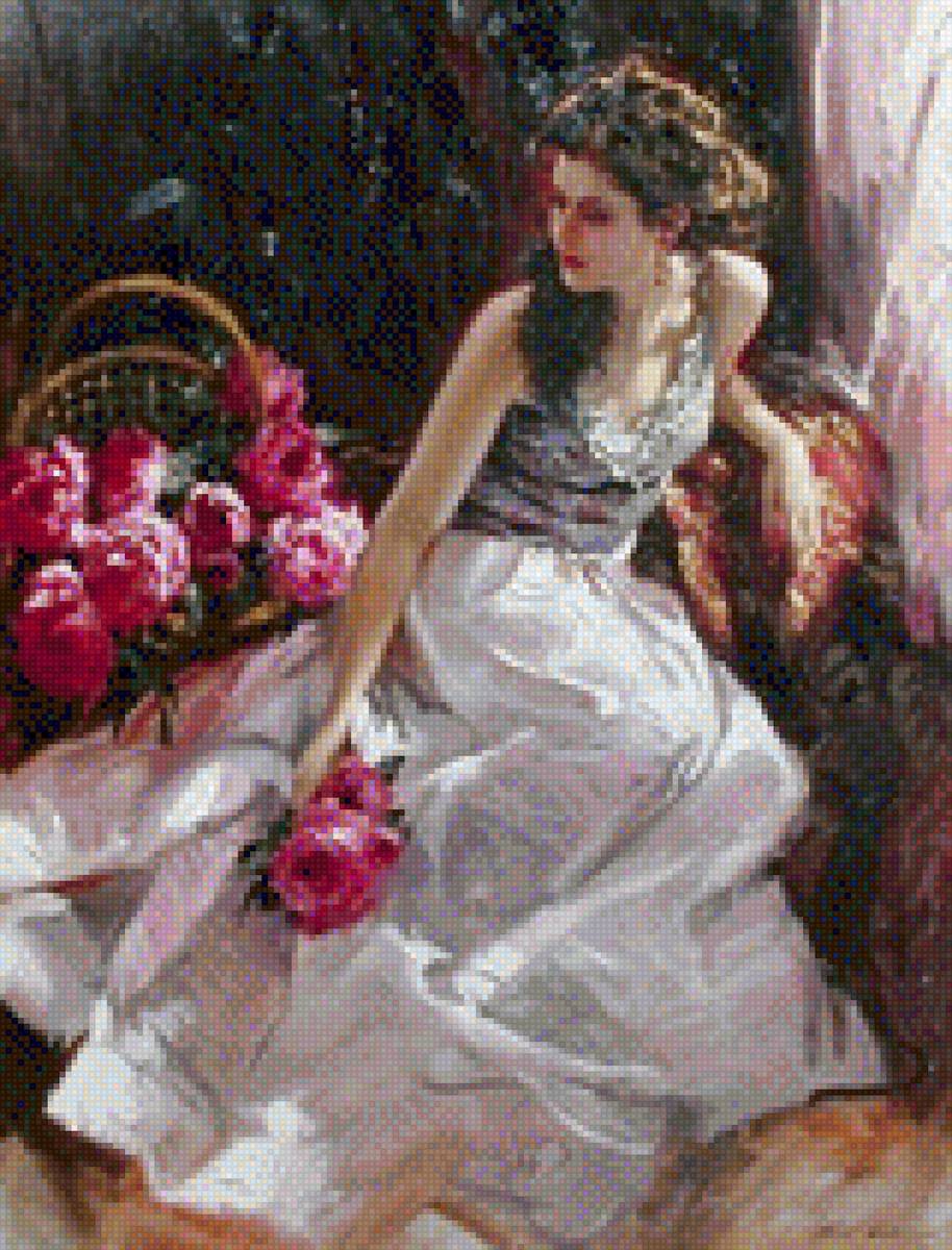 девушка с пионами - пионы, девушка, портрет - предпросмотр