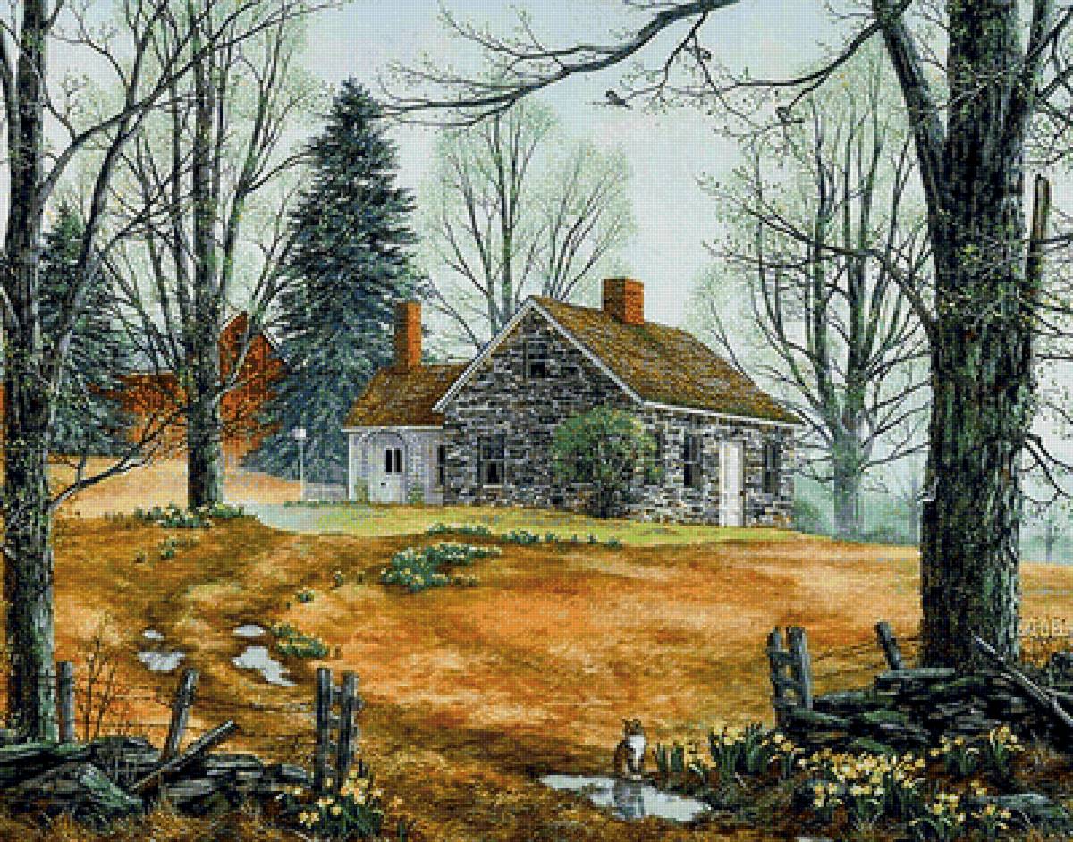 пейзаж - домик, деревья, пейзаж - предпросмотр