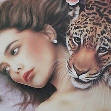 Оригинал схемы вышивки «Девушка с леопардом» (№2026169)