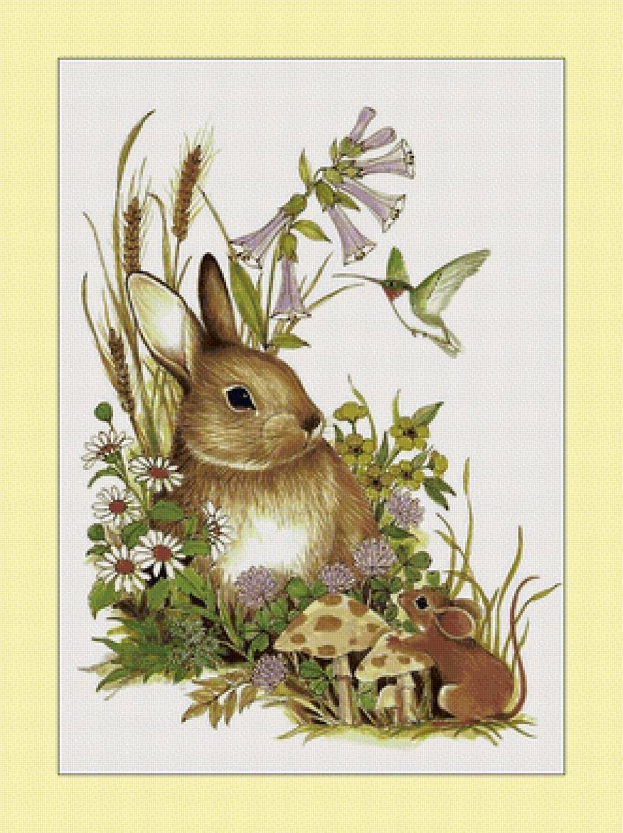 Зайка и мышонок. - детская, грибы, мышка, животные, заяц - предпросмотр