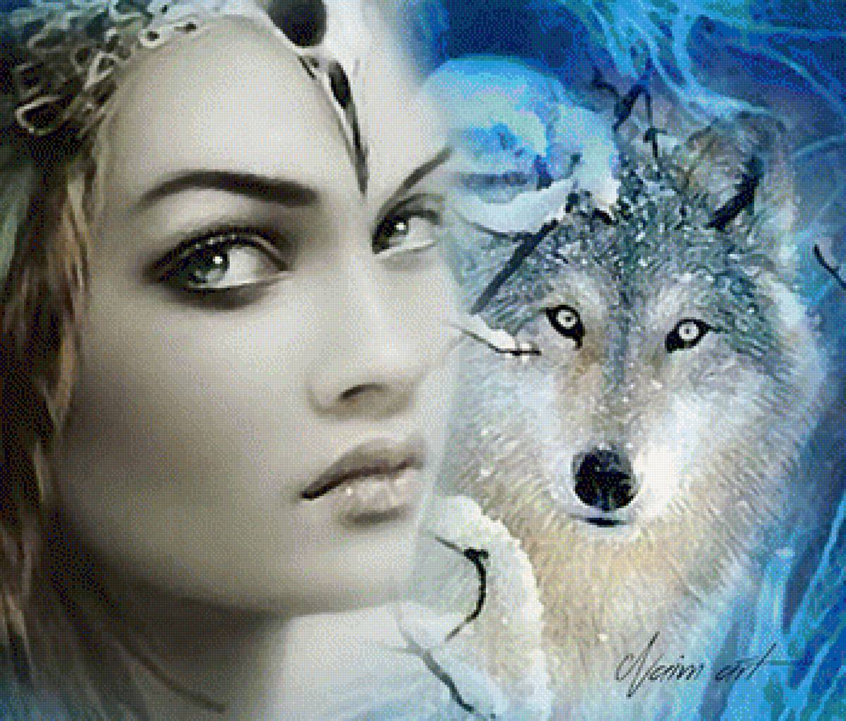 vrouw met wolf closup - предпросмотр