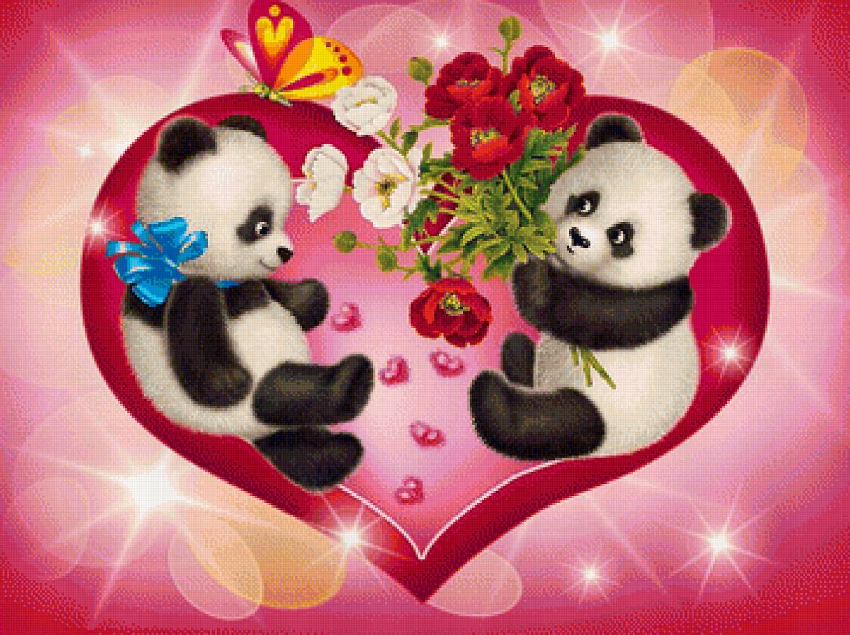 валентинка - панды, валентинка, цветы - предпросмотр