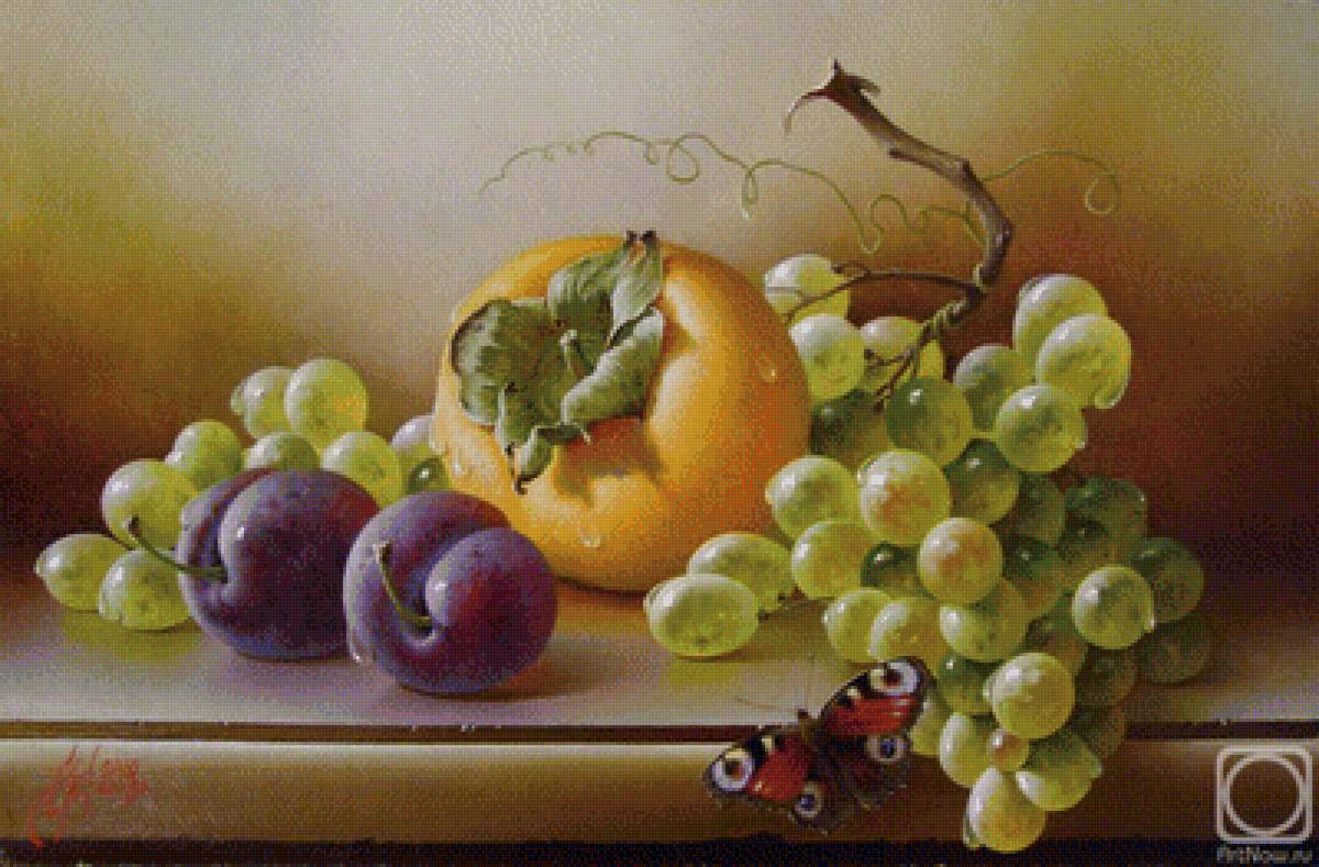 Натюрморт с виноградом - виноград, сливы, хурма - предпросмотр