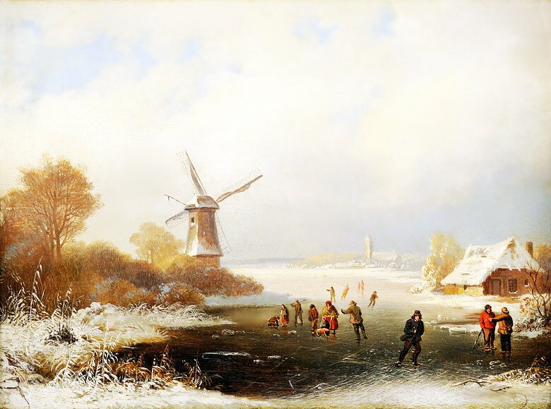 голландский пейзаж - зима, пейзаж - оригинал