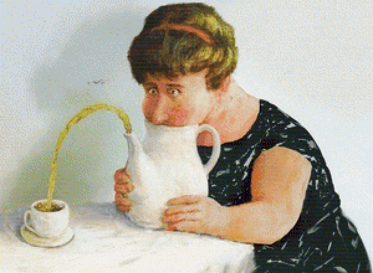 сидела женщина скучала 2 - картина, чайник, женщина, скука - предпросмотр