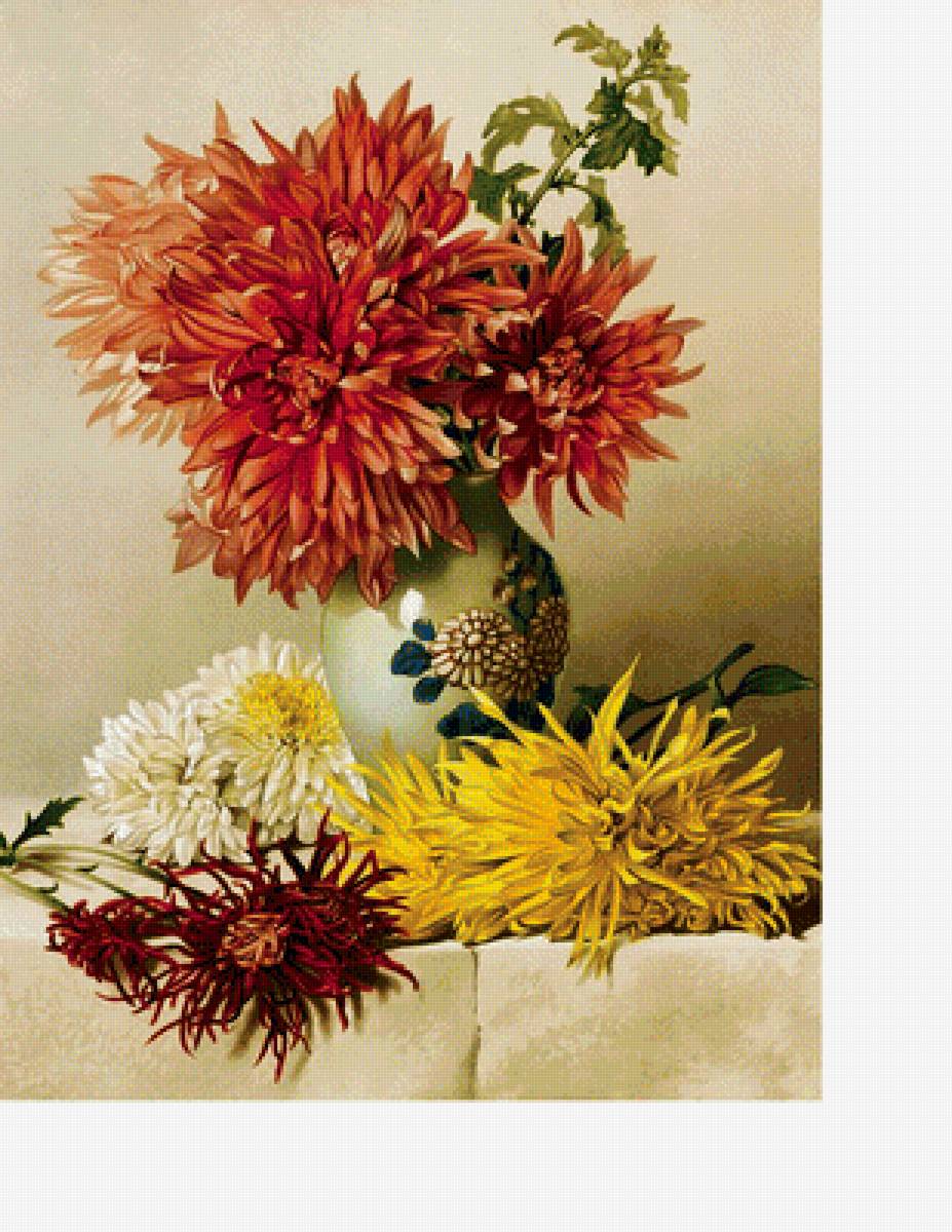Цветы в вазе - цветы, букет, хризантемы - предпросмотр