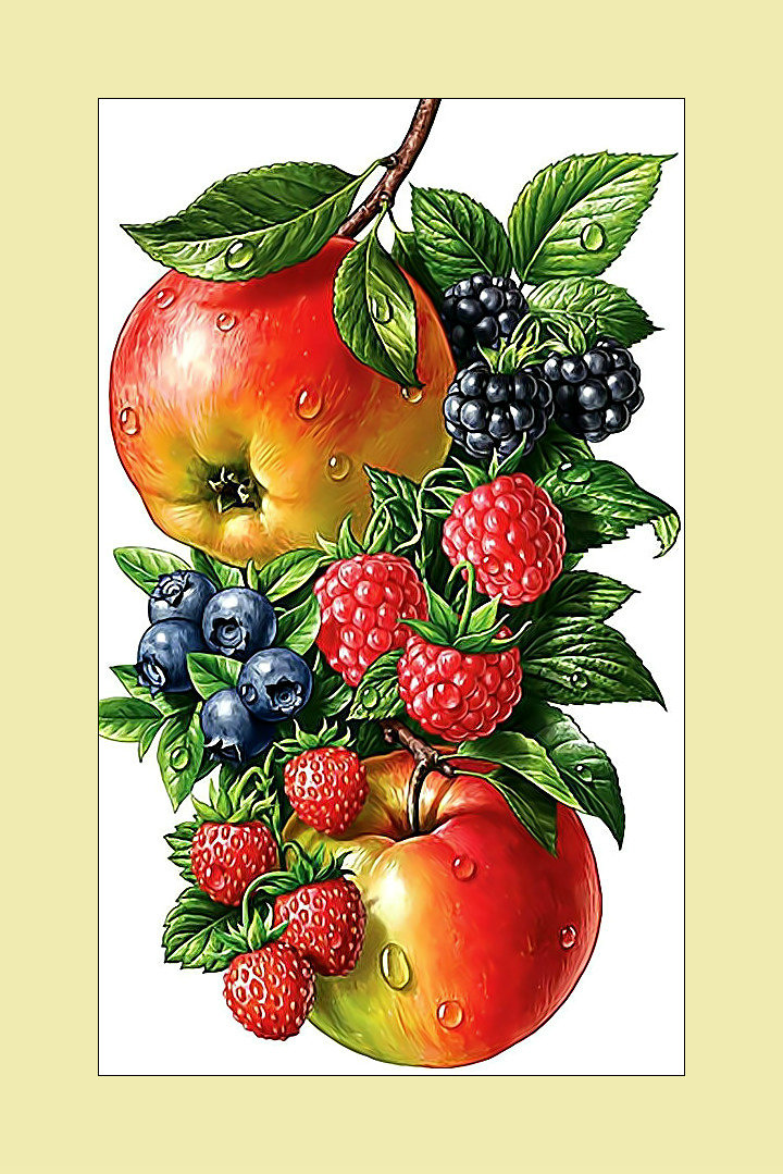 Фрукты-ягоды. - фрукты, ягоды, малина, яблоки - оригинал