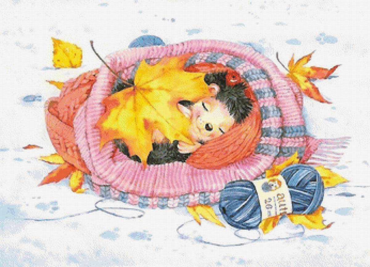 спящий ёжик - ежик, лист - предпросмотр