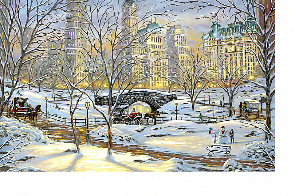 Городской пейзаж - парк, зима, вечерний город - оригинал