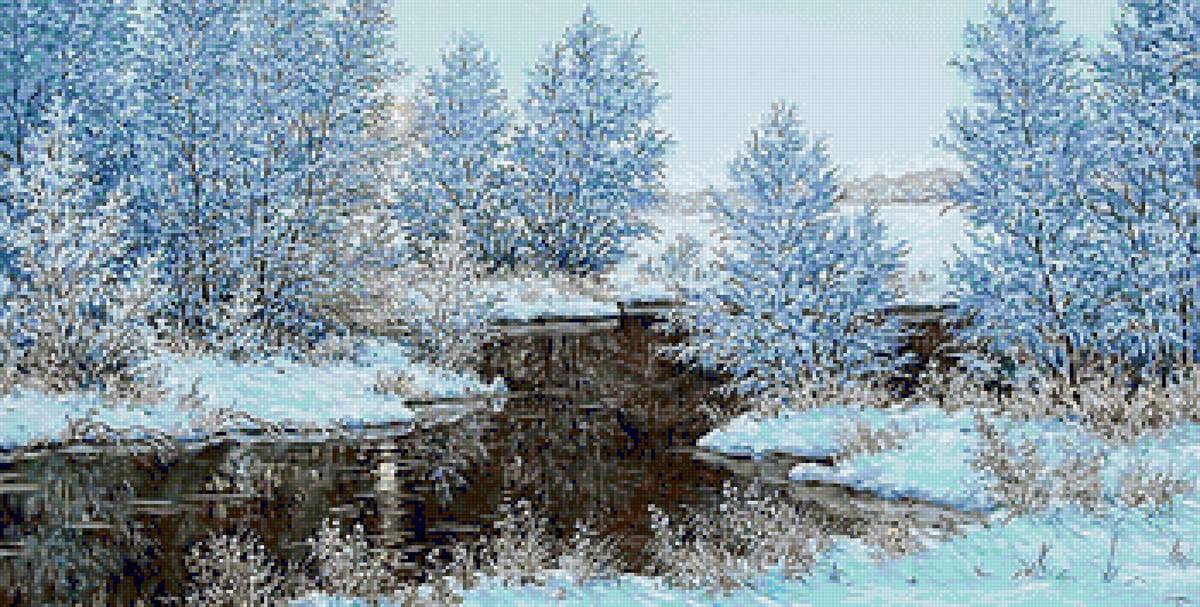 зима - пейзаж, деревья, зима, река - предпросмотр