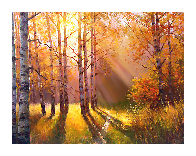 Осенний пейзаж. - пейзаж, лес, роща, березы, живопись, осень, природа - оригинал