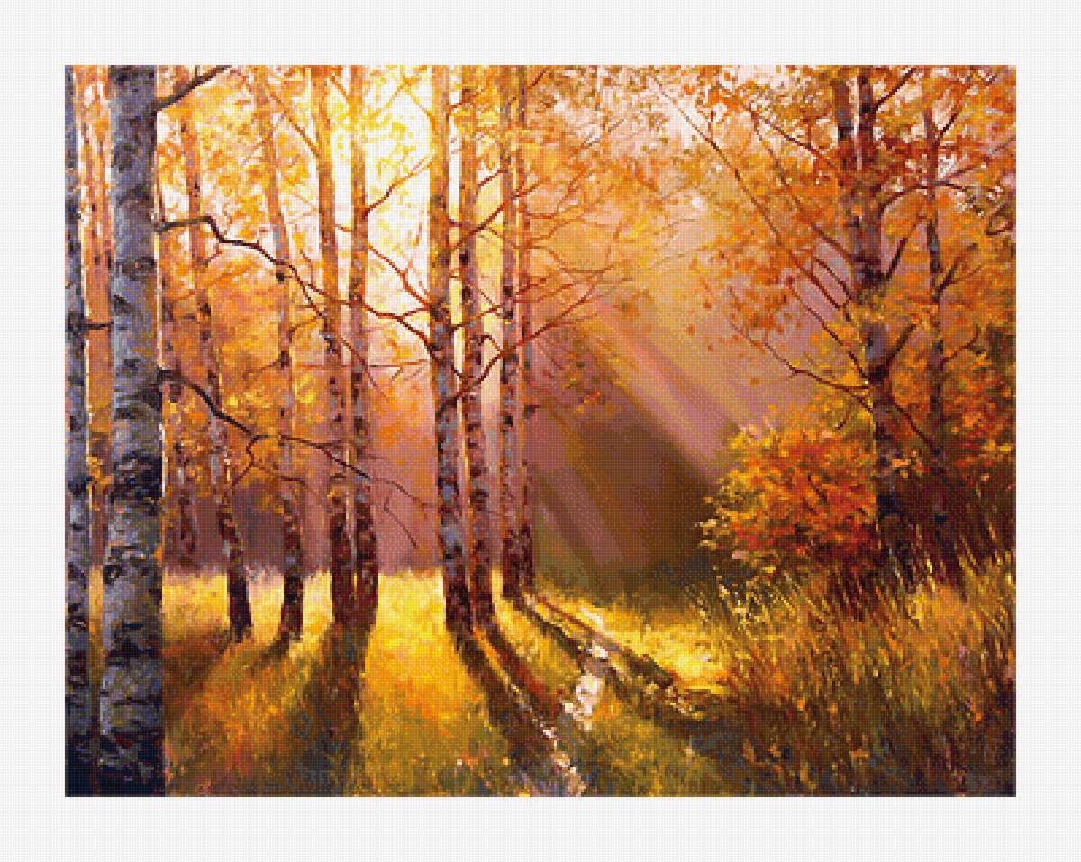 Осенний пейзаж. - пейзаж, березы, живопись, осень, природа, роща, лес - предпросмотр