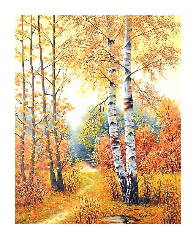 Осенний пейзаж. - роща, осень, листва, природа, березы, живопись - оригинал