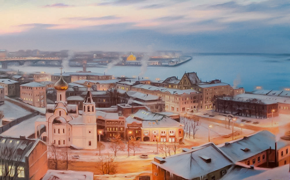 Night City Lights. - aleksey sychev painter.snowscapes.cityscapes. - оригинал