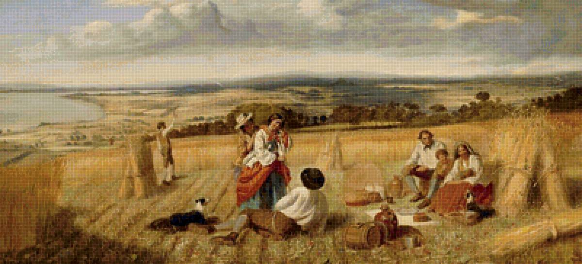 В поле - поле, сено, лето, кувшины, люди - предпросмотр