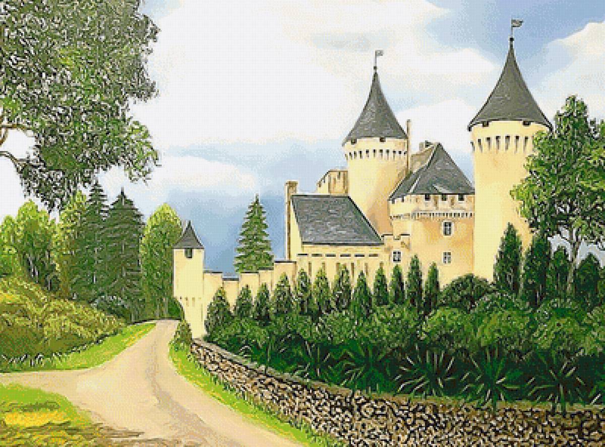 замок - деревья, замок, дорога - предпросмотр
