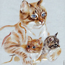 Оригинал схемы вышивки «Кошка-мама с котятами» (№2036026)