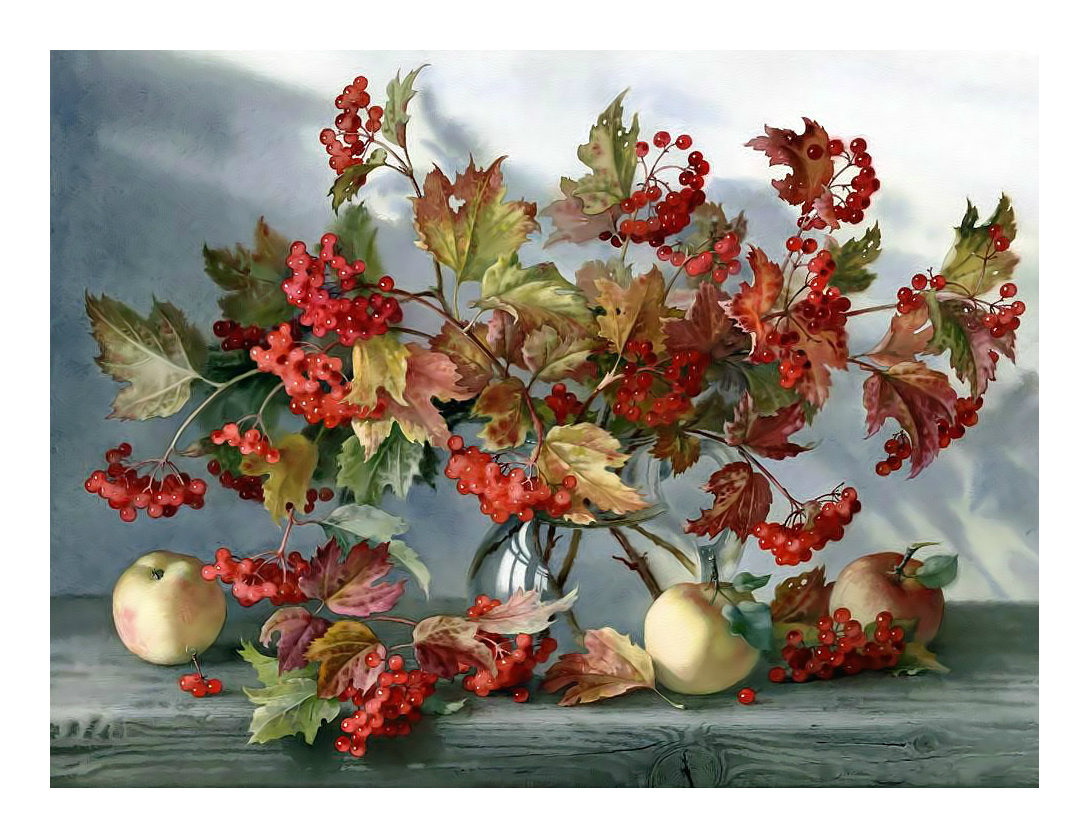 Осенний натюрморт. - живопись, яблоки, рябина, букет, осень - оригинал