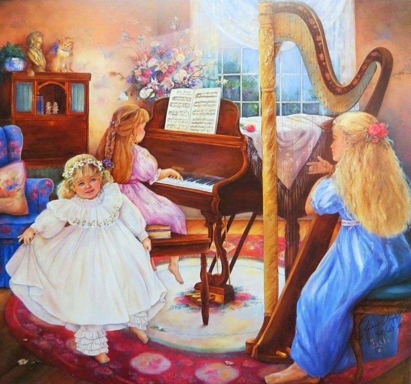музыкальная гостиная - девочки, рояль - оригинал