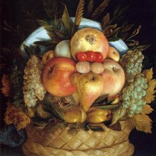 Голова и корзина с фруктами (перевертыш) - Джузеппе Арчимбольдо