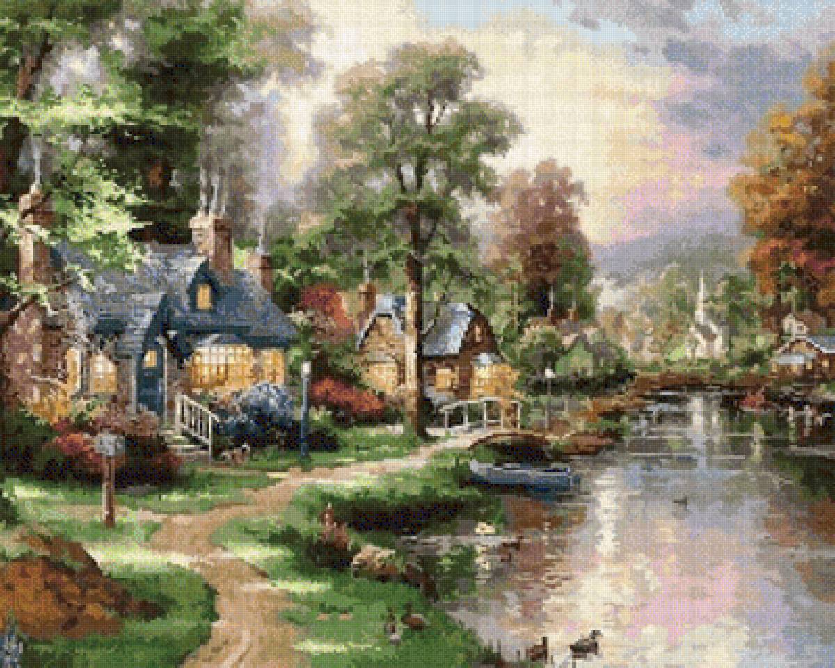 ДЕРЕВНЯ У РЕКИ - пейзажи - предпросмотр