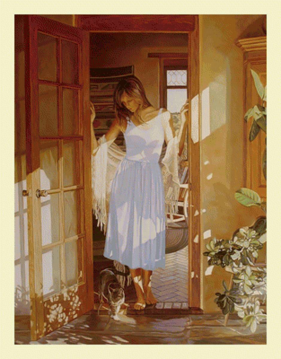 Женский образ. - образ, кошка, живопись, утро, девушка, солнце - предпросмотр