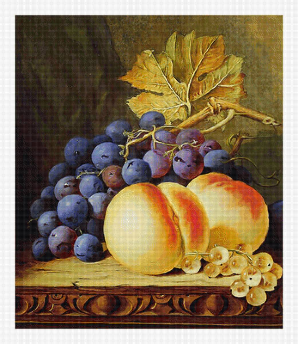 Серия "Натюрморты". - натюрморт, персики, виноград, фрукты - предпросмотр
