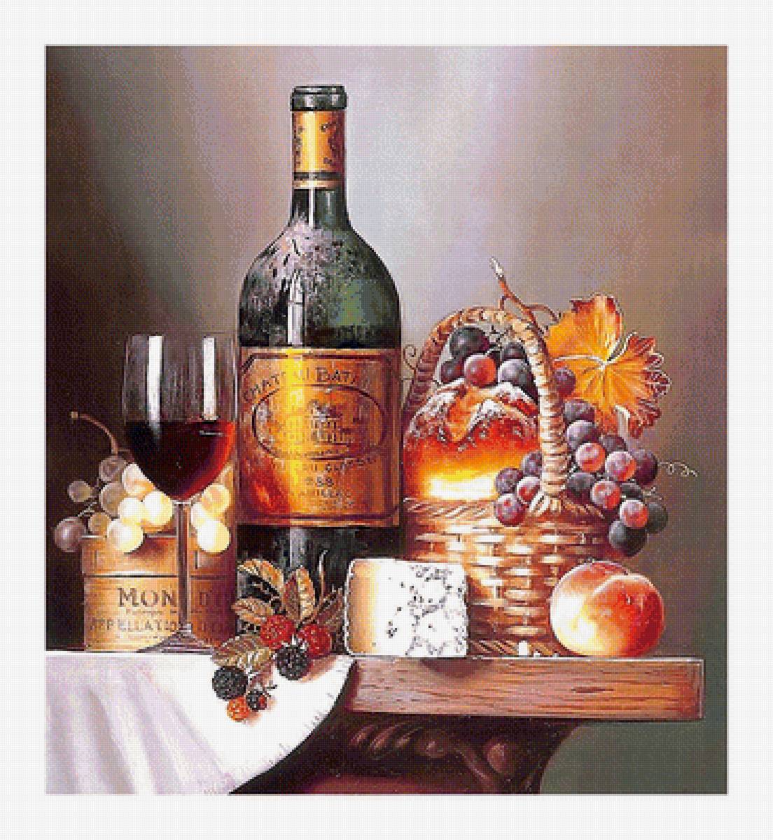 Серия "Натюрморты". - вино, виноград, натюрморт, фрукты - предпросмотр