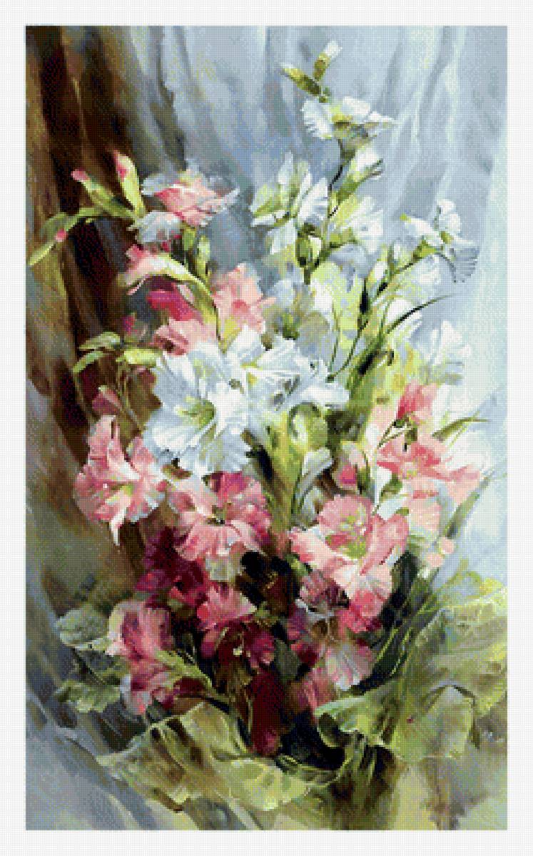 гладиолусы - цветы, букет, живопись, гладиолусы - предпросмотр