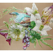 Схема вышивки «Цветочно-ягодная с птичкой.»