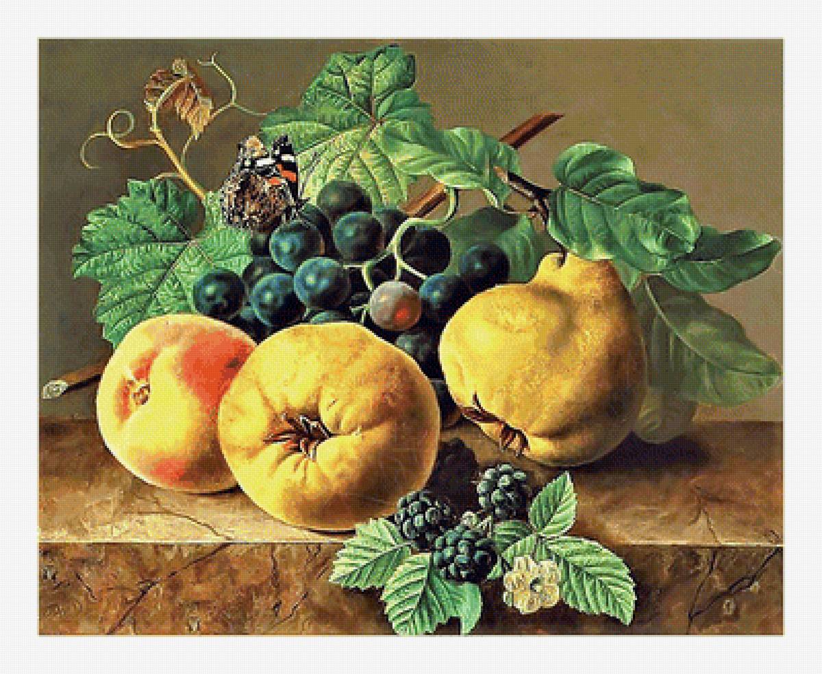 Серия "Натюрморты". - натюрморт, персики, фрукты, виноград, груши - предпросмотр