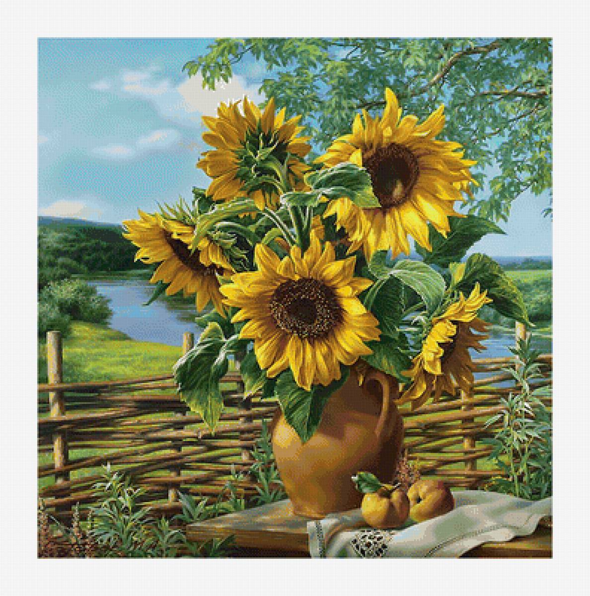 Подсолнухи. - живопись, цветы, пейзаж, подсолнухи, букет - предпросмотр