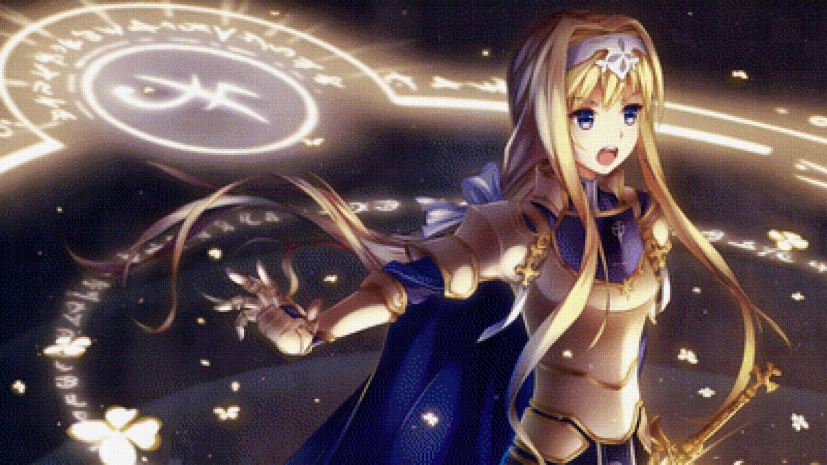 вышивка крестом Алиса мастера меча онлайн с пентаграммой - девушка, пентаграмма, мастера меча онлайн, эмоциональная, аниме - предпросмотр